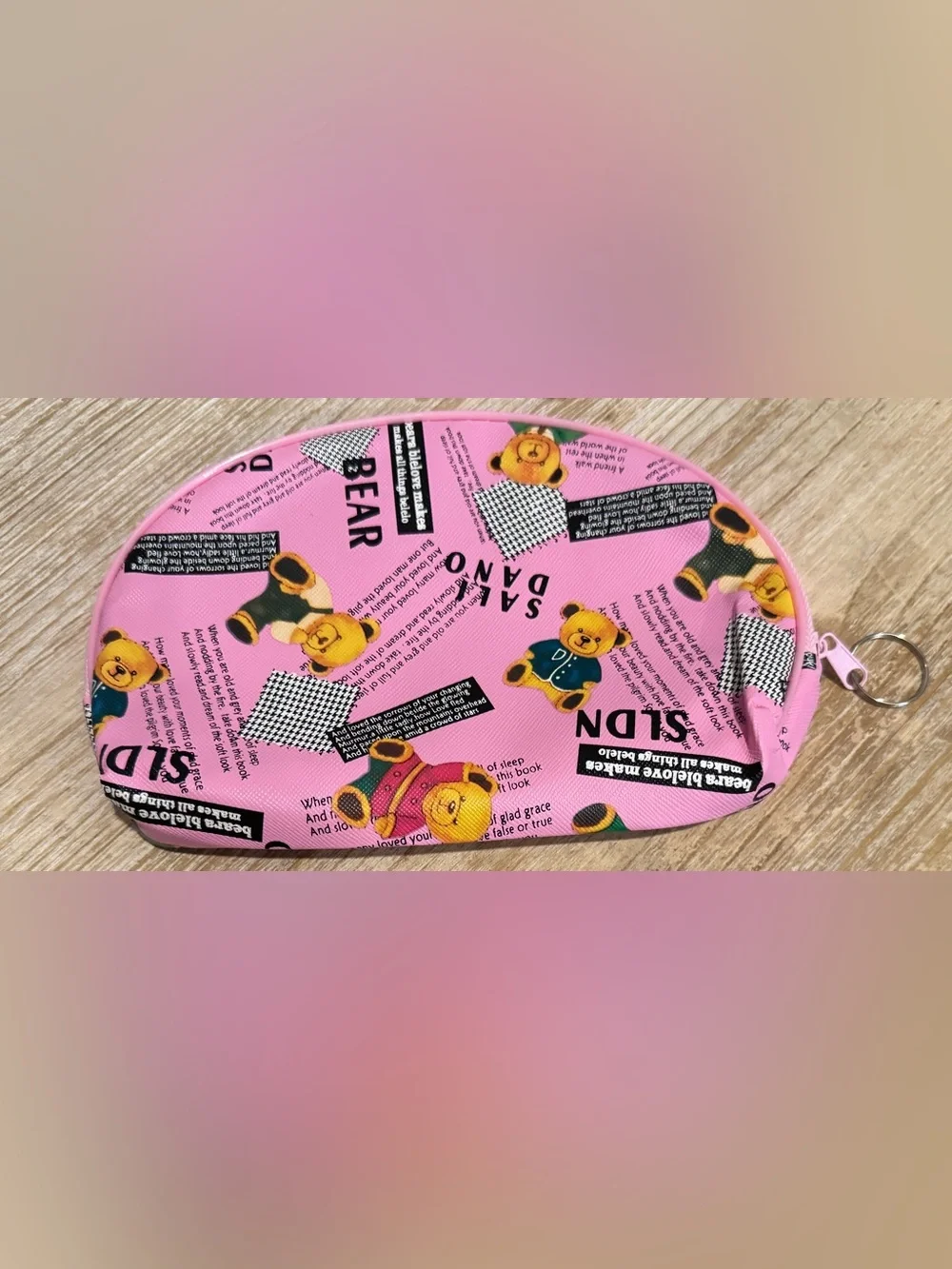 Pink Teddy Bear Zipper Pouch